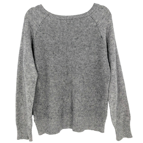 J Crew‎ Womens Merino Wool Gray Waffle Knit Classic Preppy Round Neck Sweater LG - Picture 4 of 8